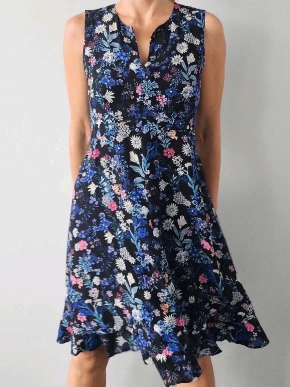 Rebecca Taylor Carrie Silk Sleeveless Dress in Black Flowers
